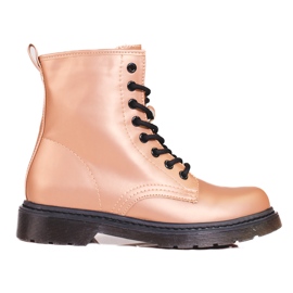 Shelovet arany fűzős női csizma fémes fényezéssel barna