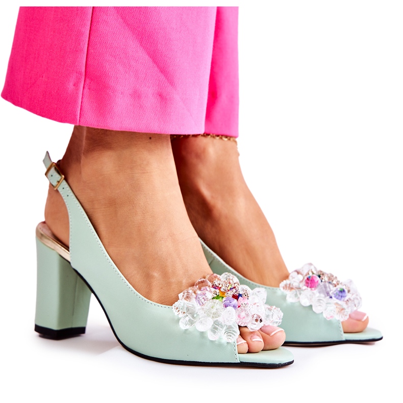 Divatos bőr szivattyúk szandálok zöld Meriss 1450-0 díszítéssel