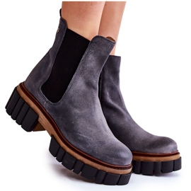 Bőrcsizma Dolgozók Maciejka Grey 05312-03 szürke