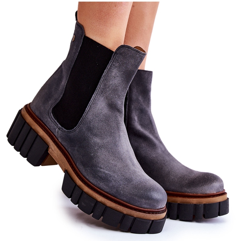 Bőrcsizma Dolgozók Maciejka Grey 05312-03 szürke