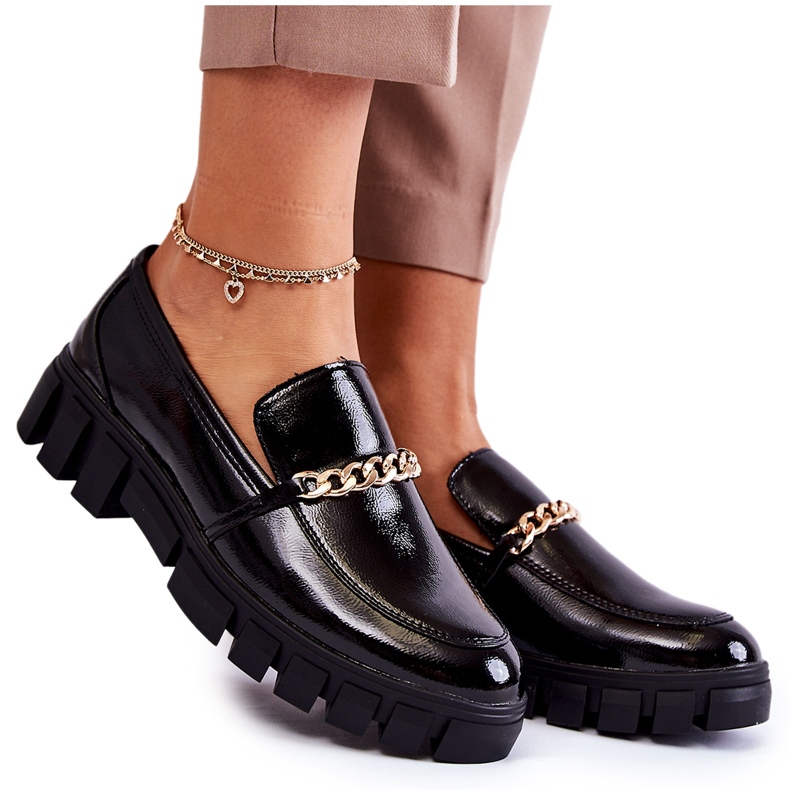 Sergio Leone Lakkozott cipő lánccal, fekete Anne