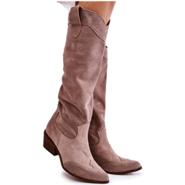 Női magassarkú csizma Lewski Shoes 3235 Cappucino bézs