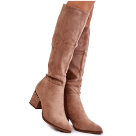 PS1 Klasszikus velúr csizma bézs színű cipzárral