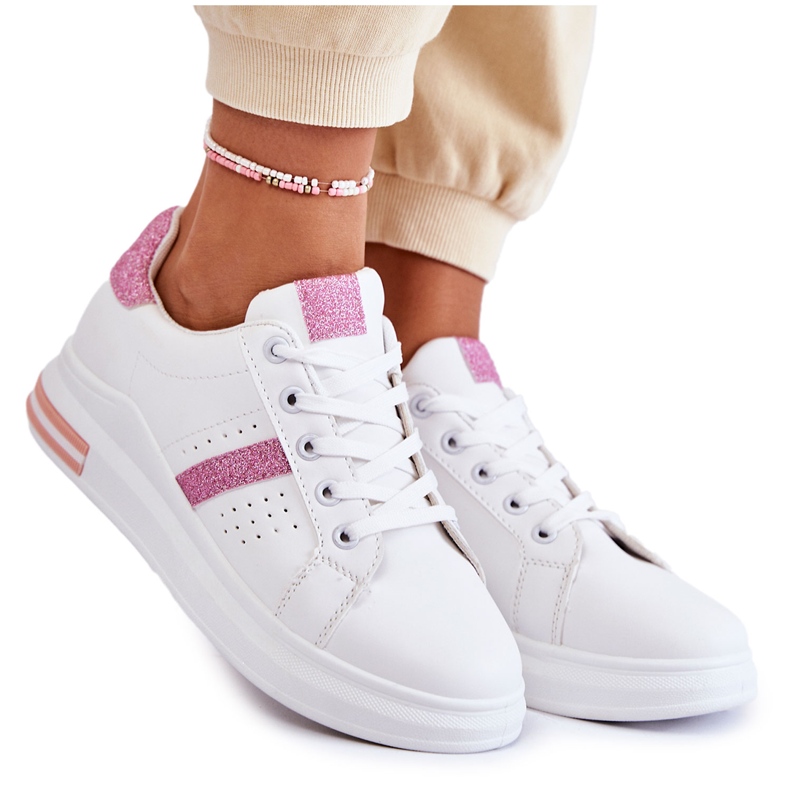 FK2 Női sportcipő megkötve, fehér és rózsaszín Otylia
