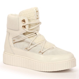 Bőr fűzős csizma világos bézs Laura La.Fi platformon