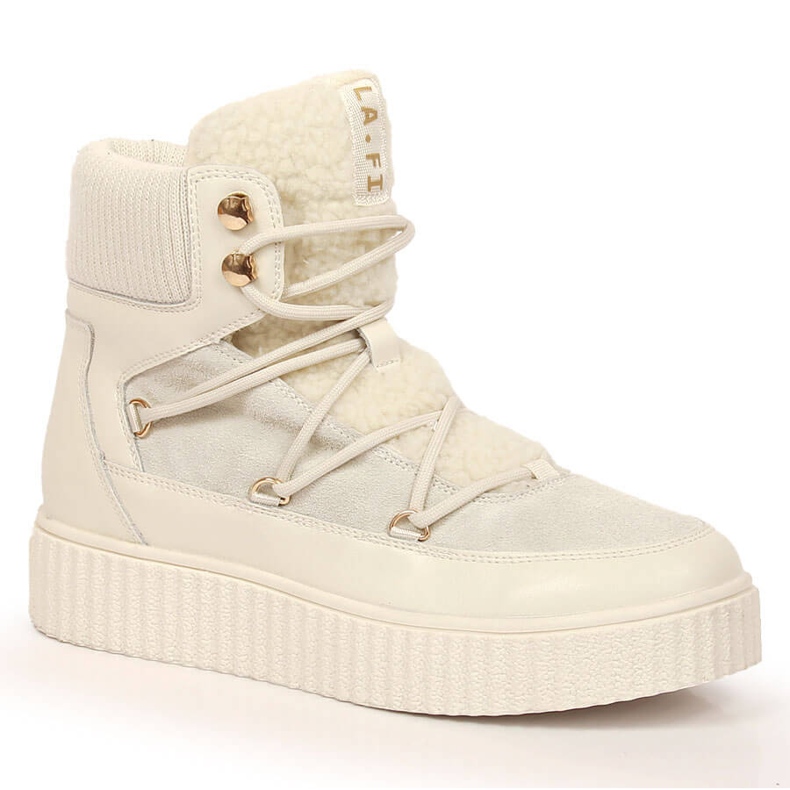 Bőr fűzős csizma világos bézs Laura La.Fi platformon