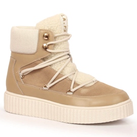 Bőr fűzős csizma bézs Laura La.Fi platformon