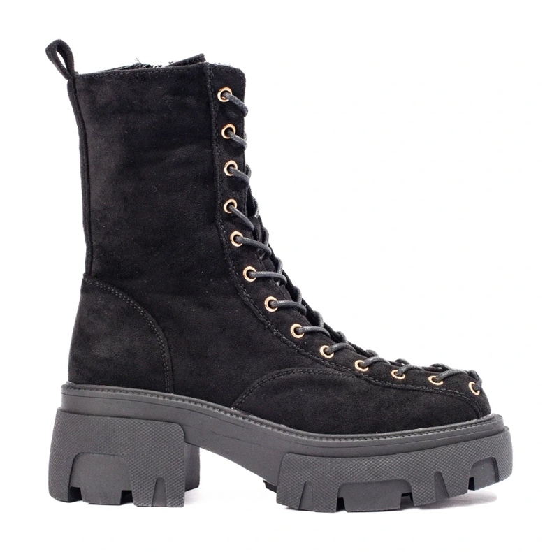 Női fekete velúr fűzős munkások