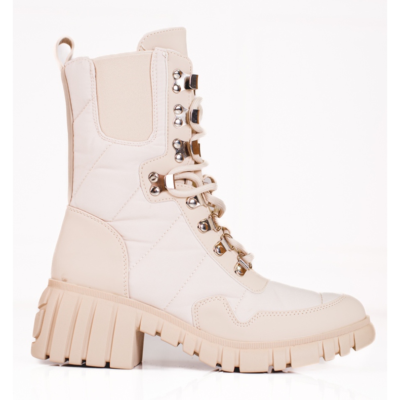 Női fűzős csizma a Shelovet platformon bézs