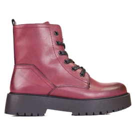 Sergio Leone Gesztenyebarna fűzős női csizma a Shelovet platformon piros