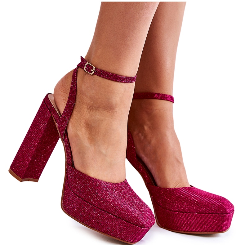 Csillogó sarkú női szandál Sötét rózsaszín Rosel