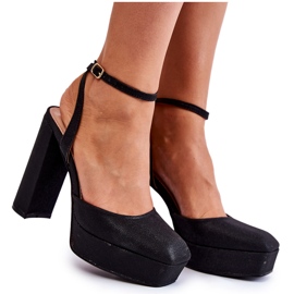 Női szandál csillogó sarkon, fekete Rosel Női szandál csillogó sarkon, fekete Rosel