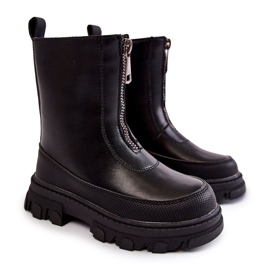 FR1 Divatos magas bőrcsizma fekete Daffy cipzárral