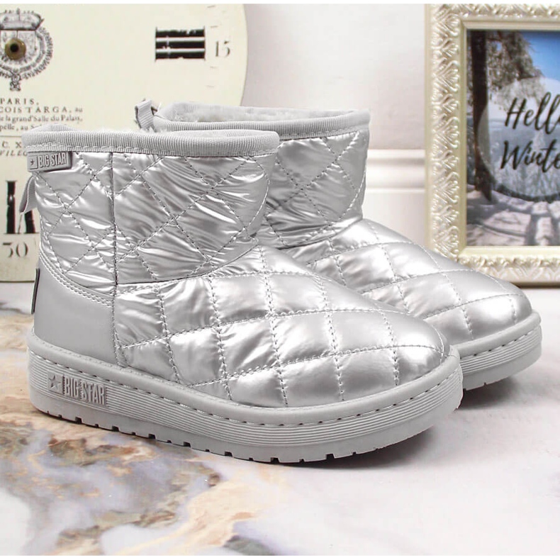 Lány ezüst, steppelt, steppelt, ezüst szigetelésű felbújós hócsizma Big Star KK374241