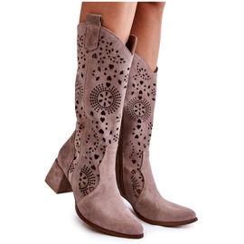 Lewski Shoes Velúr áttört csizma Lewski cipő 3171 Cappucino barna