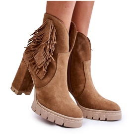 Velúr Platform Boots Lewski Shoes 3251 Beige barna