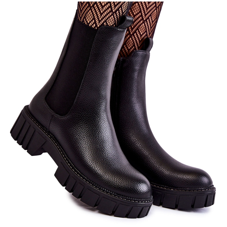 Sergio Leone Bőr női csizma a Black Bente platformon fekete