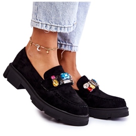 PS1 Női velúr cipők fekete Karlott díszítéssel