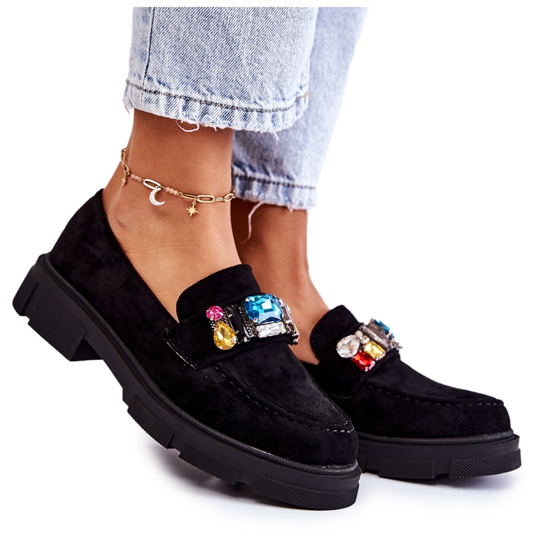 PS1 Női velúr cipők fekete Karlott díszítéssel