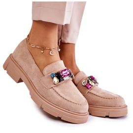 PS1 Női velúr cipők bézs Karlott díszítéssel