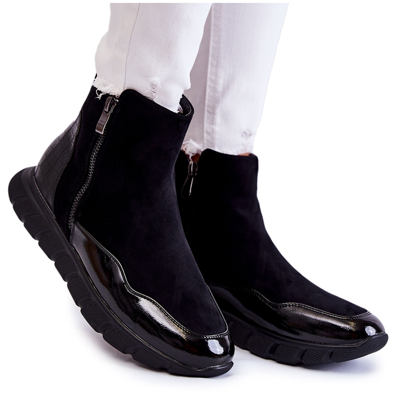 Vinceza Velúr női fekete bokacsizma tornacipő