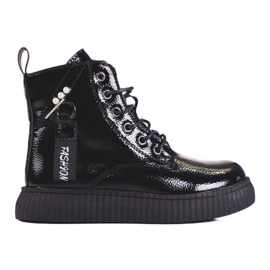 Lakkbőr lánycsizmák a Shelovet platformon fekete