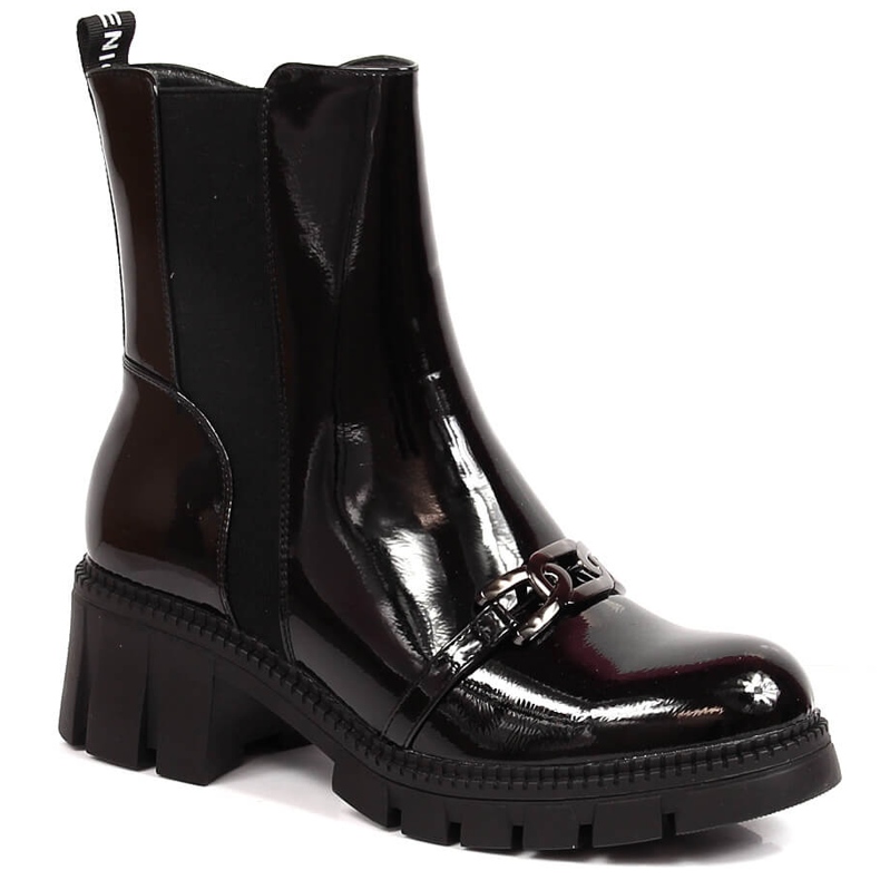 Tömbre és emelvényre lakkozott csizma lánccal, fekete meleg Potocki