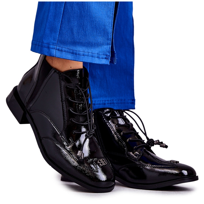 S.Barski Patent bokacsizma díszítéssel, fekete