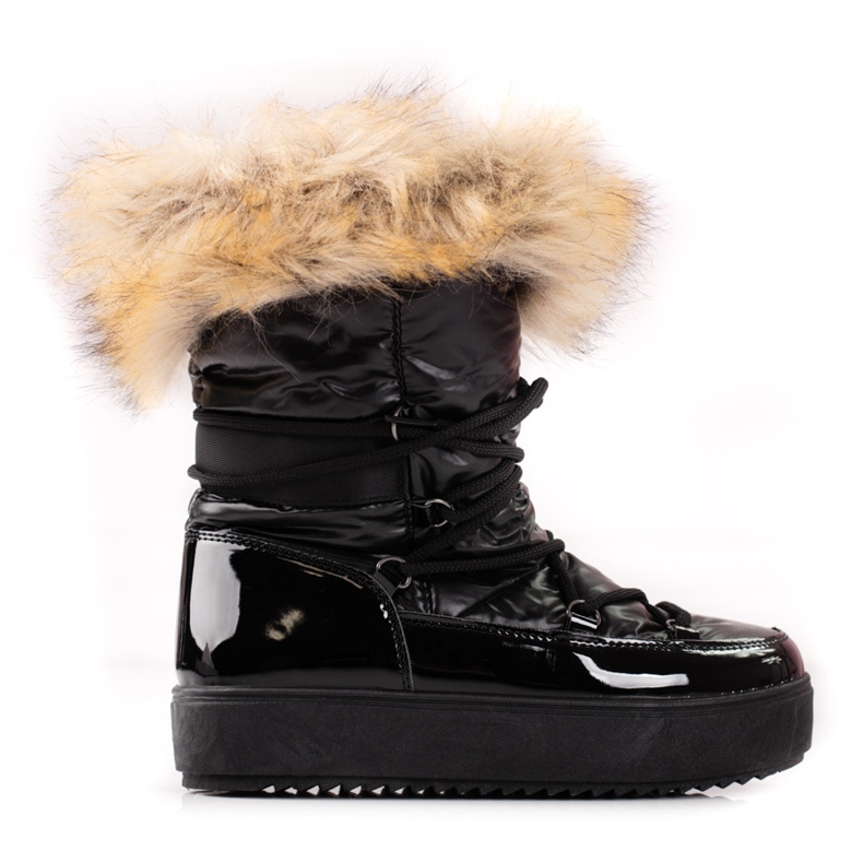 Női platform hócsizma Shelovet bundával fekete