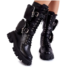 PG2 Női fűzős csizma vesével Fekete Mirrano