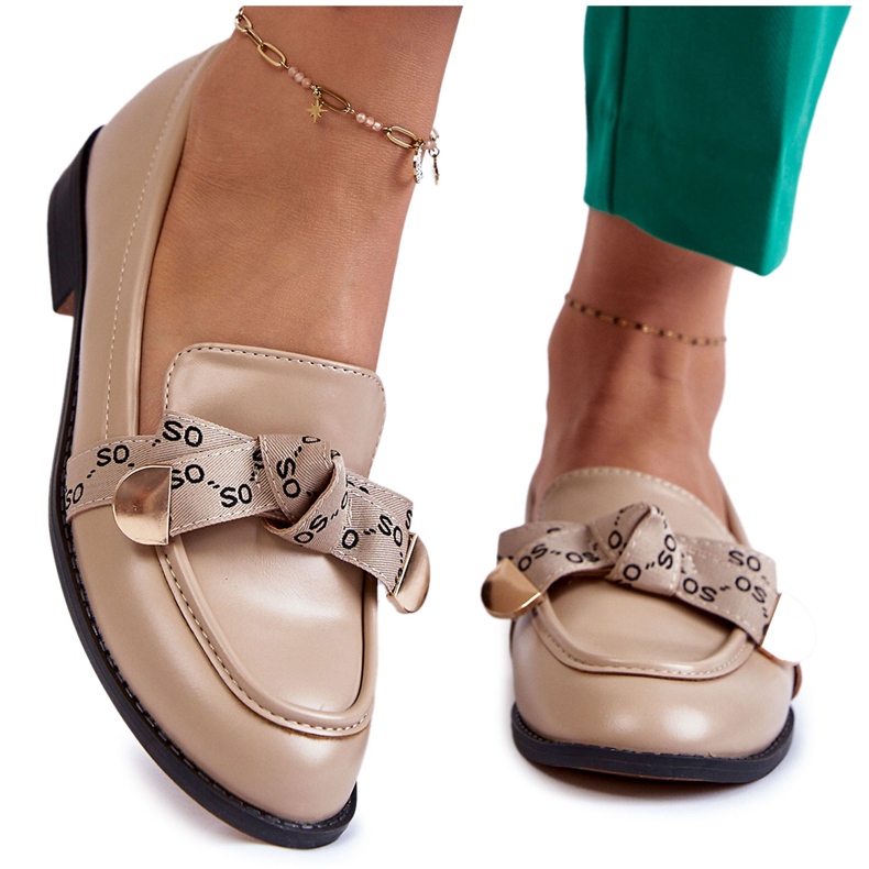 WS1 Női bőrcipők bézs Dayes masnival