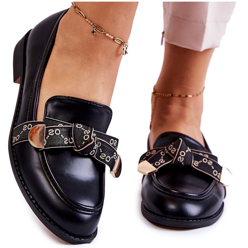 WS1 Női bőrcipő fekete Dayes masnival