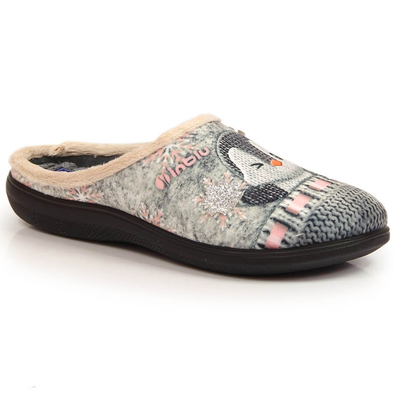 Kényelmes meleg otthoni papucs nőknek az Inblu pingvinnel szürke