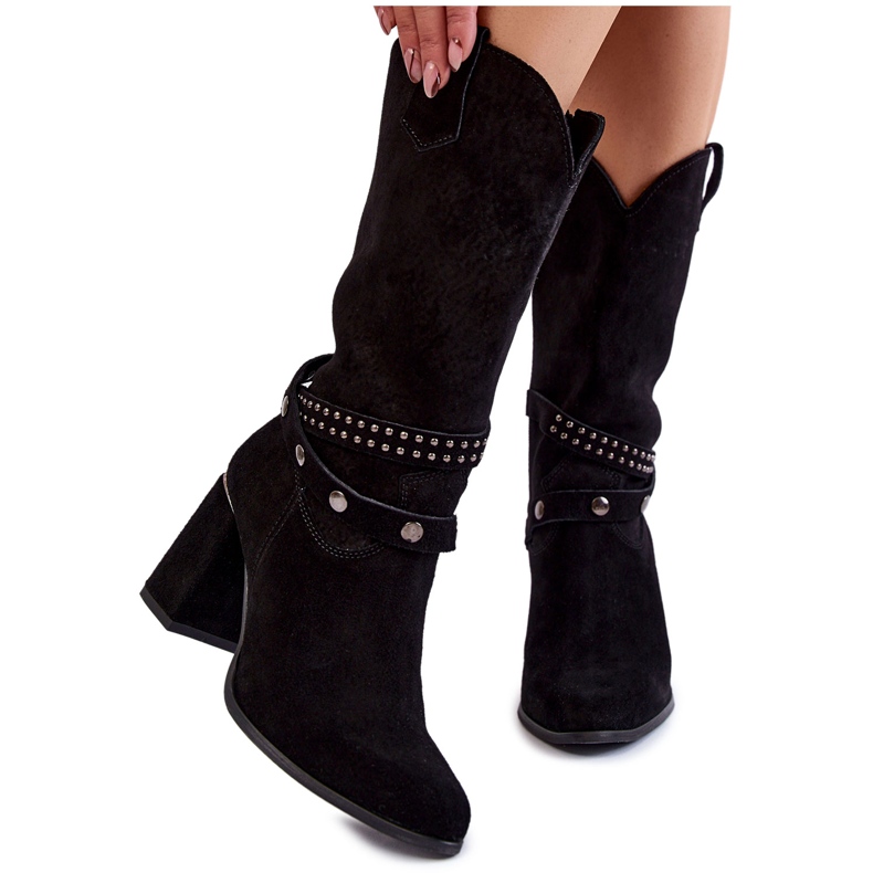 Női velúr magas sarkú csizma Lewski Shoes 2934 / B fekete