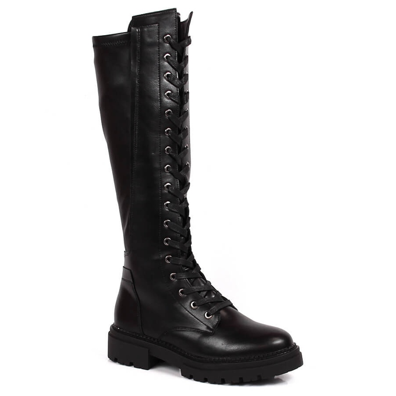 Női fűzős csizma cipzárral, szigetelt fekete Jezzi