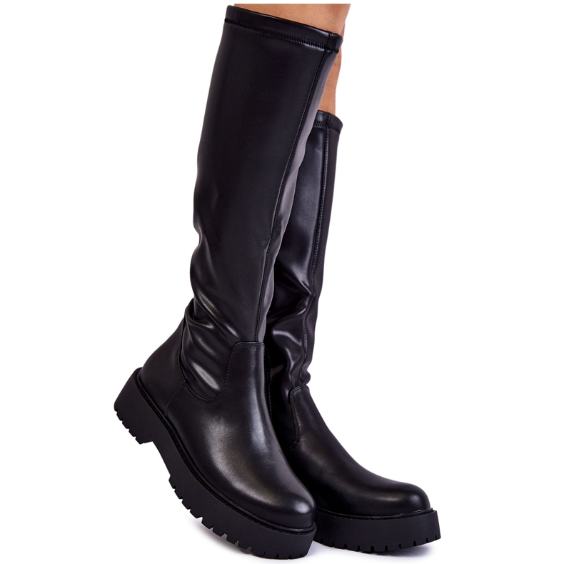 Sergio Leone Női bőrcsizmák a Black Aretha platformon fekete