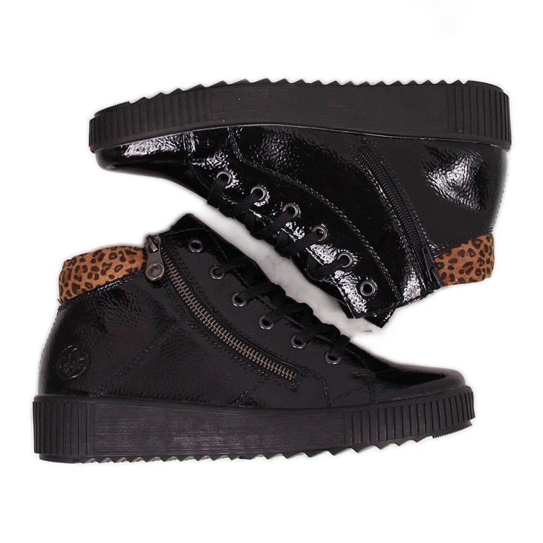 Fekete lakkozott női csizma Rieker M6434