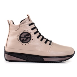 Női tornacipő a Shelovet platformon természetes bőrből bézs