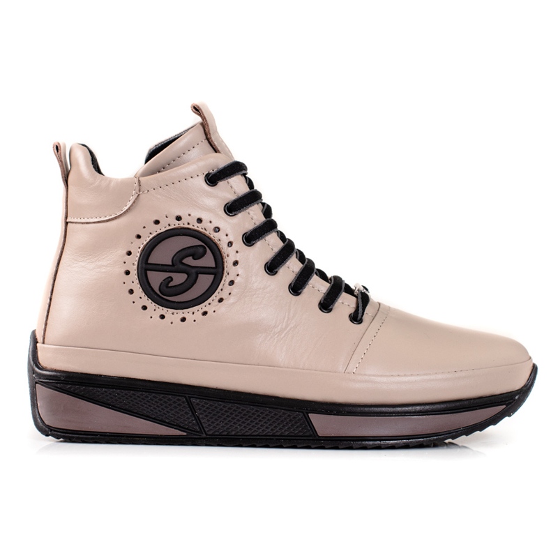 Női tornacipő a Shelovet platformon természetes bőrből bézs