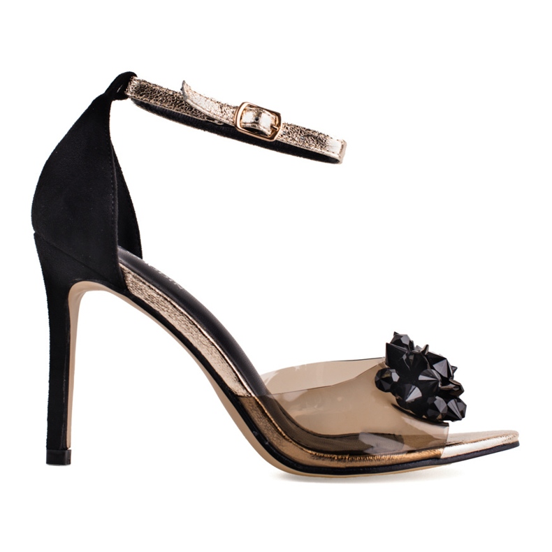 Átlátszó fekete női pumpák fedetlen Shelovet ujjakkal