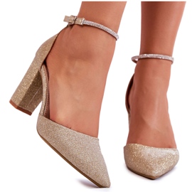 PS1 Fényes pumpák magassarkún, arany ricinus strasszokkal aranysárga