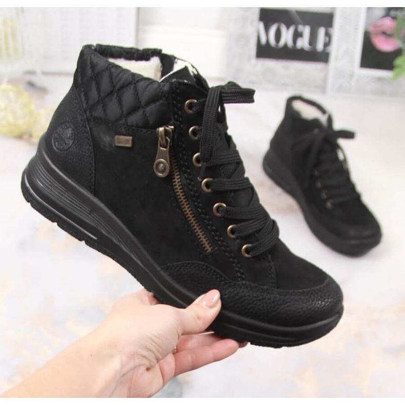 Rieker W RKR567 vízálló bőr szigetelt csizma fekete