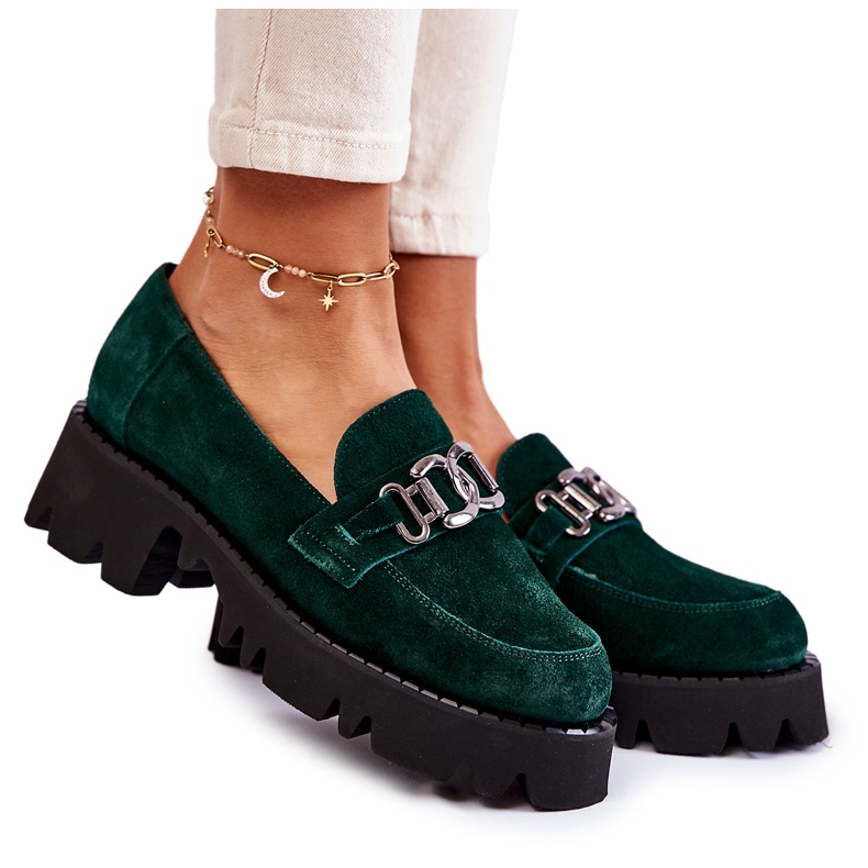 Női velúr cipő dekorációval Laura Messi 2489 Zöld