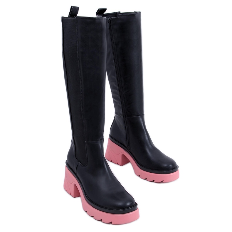 PA1 Woods BLACK/PEACHPUFF csizma színes talppal fekete