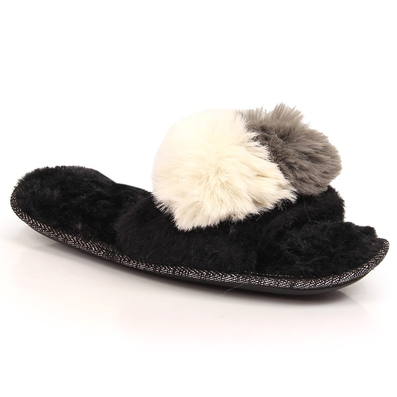 BM Női prémes papucs pomponokkal, fekete Stella