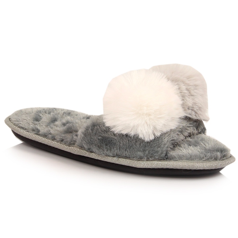 BM Női prémes papucs pomponokkal, szürke Stella