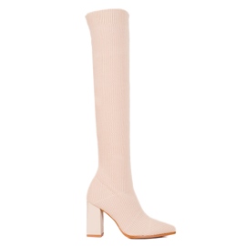 Női Shelovet V-nyakú comb magas, rugalmas felsőrésszel bézs