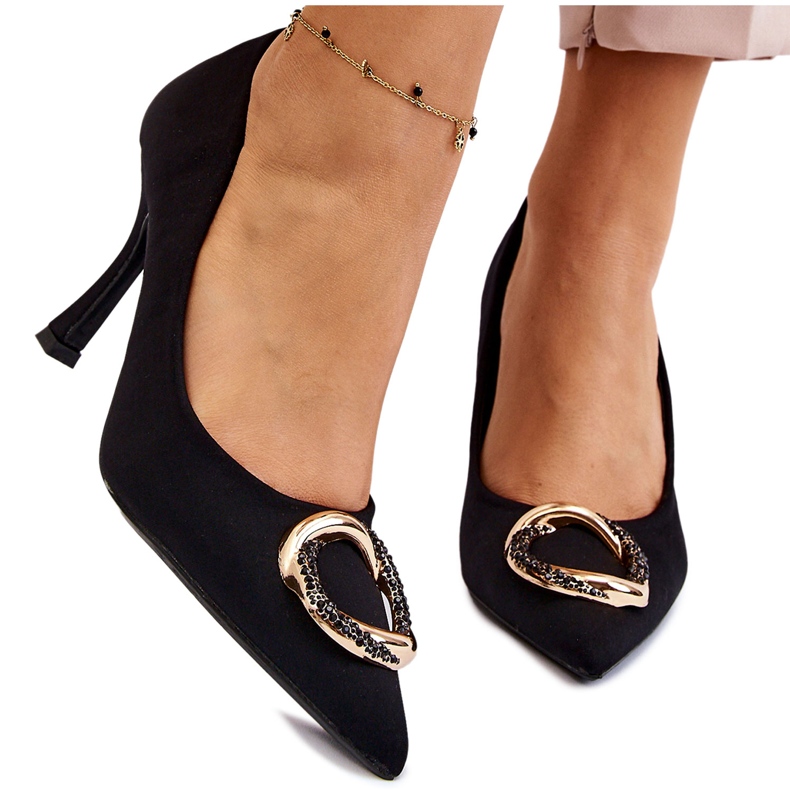 PS1 Elegáns magassarkú divatos fekete értékes díszítéssel