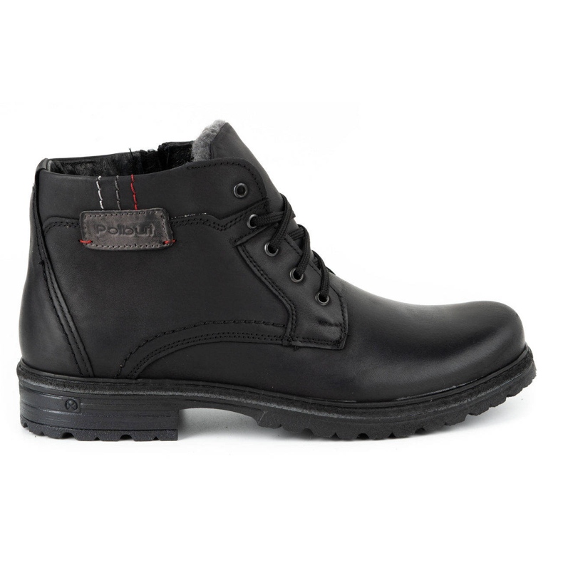 Polbut Férfi téli bőrcsizma J35S fekete szürkével Polbut Férfi téli bőrcsizma J35S fekete szürkével