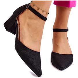 PG1 Divatos fényes alacsony sarkú pumpák, fekete Leilany